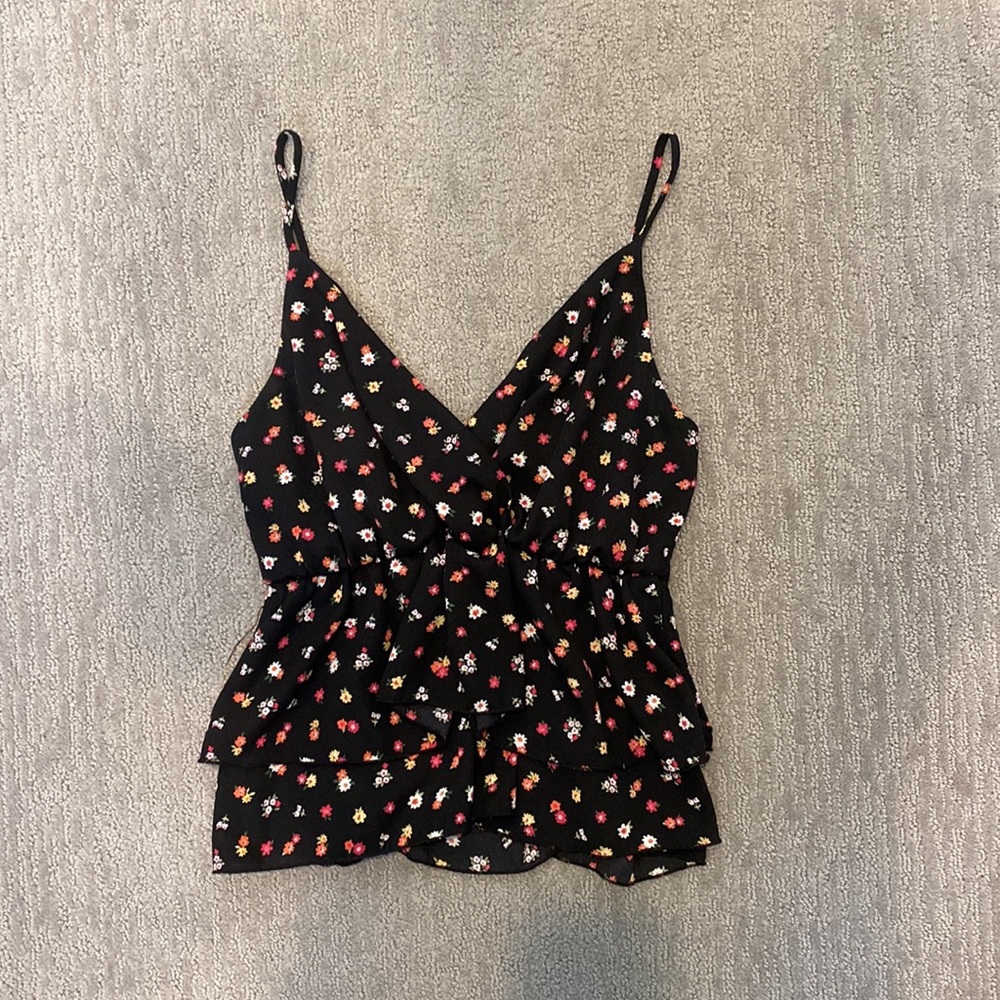 Black Papaya Floral Spaghetti Strap V-Neck Blouse